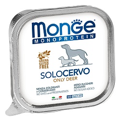 Консервы для взрослых собак Monge Dog Monoproteico Solo паштет из оленины 0,15 кг