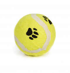 Игрушка для собак Beeztees "Мячик теннисный" с отпечатками лап, жёлтый 6,5 см