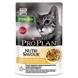 Влажный корм для стерилизованных кошек Pro Plan Sterilised Nutrisavour с курицей в соусе 85 г 