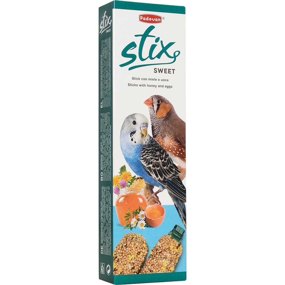 Лакомство Padovan Stix Sweet для попугаев и экзотических птиц палочки c медом и яйцом, 80 г