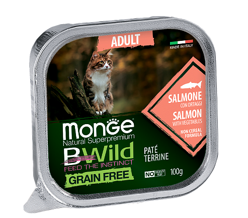 Беззерновые консервы для взрослых кошек Monge BWild Cat Grain Free из лосося с овощами, 100 г