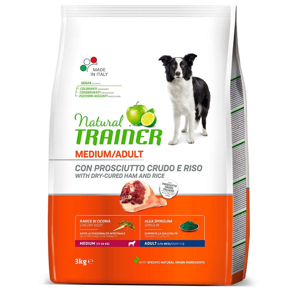 Сухой корм Trainer Natural Medium Adult для взрослых собак средних пород с сыровяленой ветчиной и рисом 