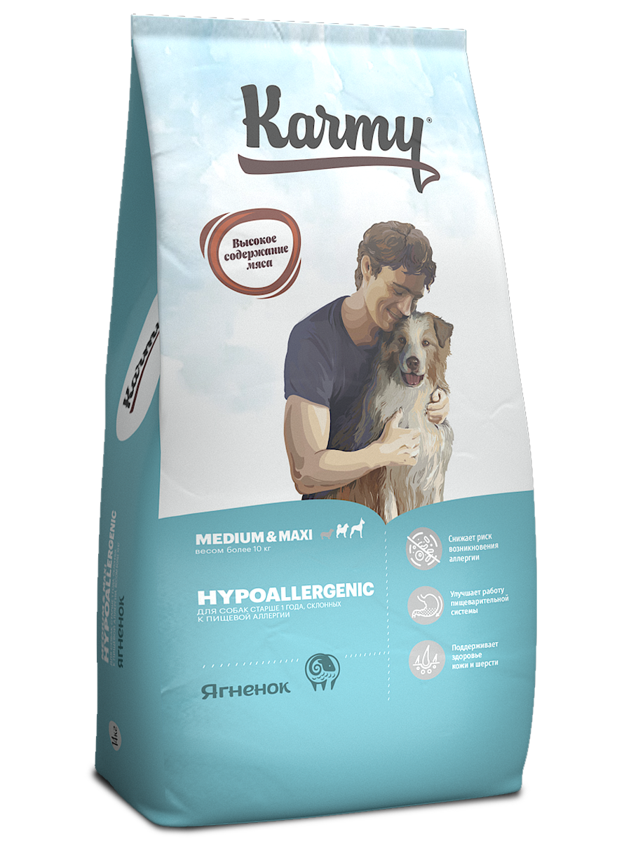 Сухой корм для собак средних и крупных пород Karmy Hypoallergenic Medium&Maxi, ягненок