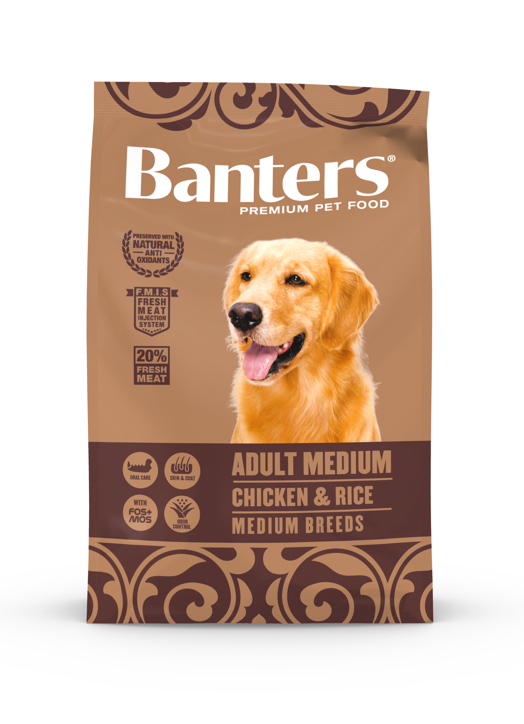Сухой корм для собак средних пород Banters Adult Medium курица с рисом
