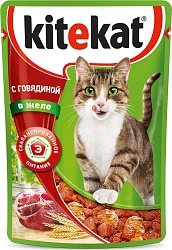 Консервы для кошек Kitekat Сочные кусочки с говядиной в желе, 85 г х 28 штук