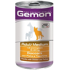 Консервы Gemon Dog Medium для собак средних пород, кусочки курицы с индейкой 1,25 кг